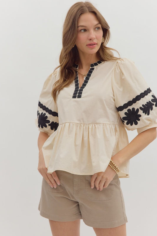 T28506 Solid 3/4 Sleeve Top