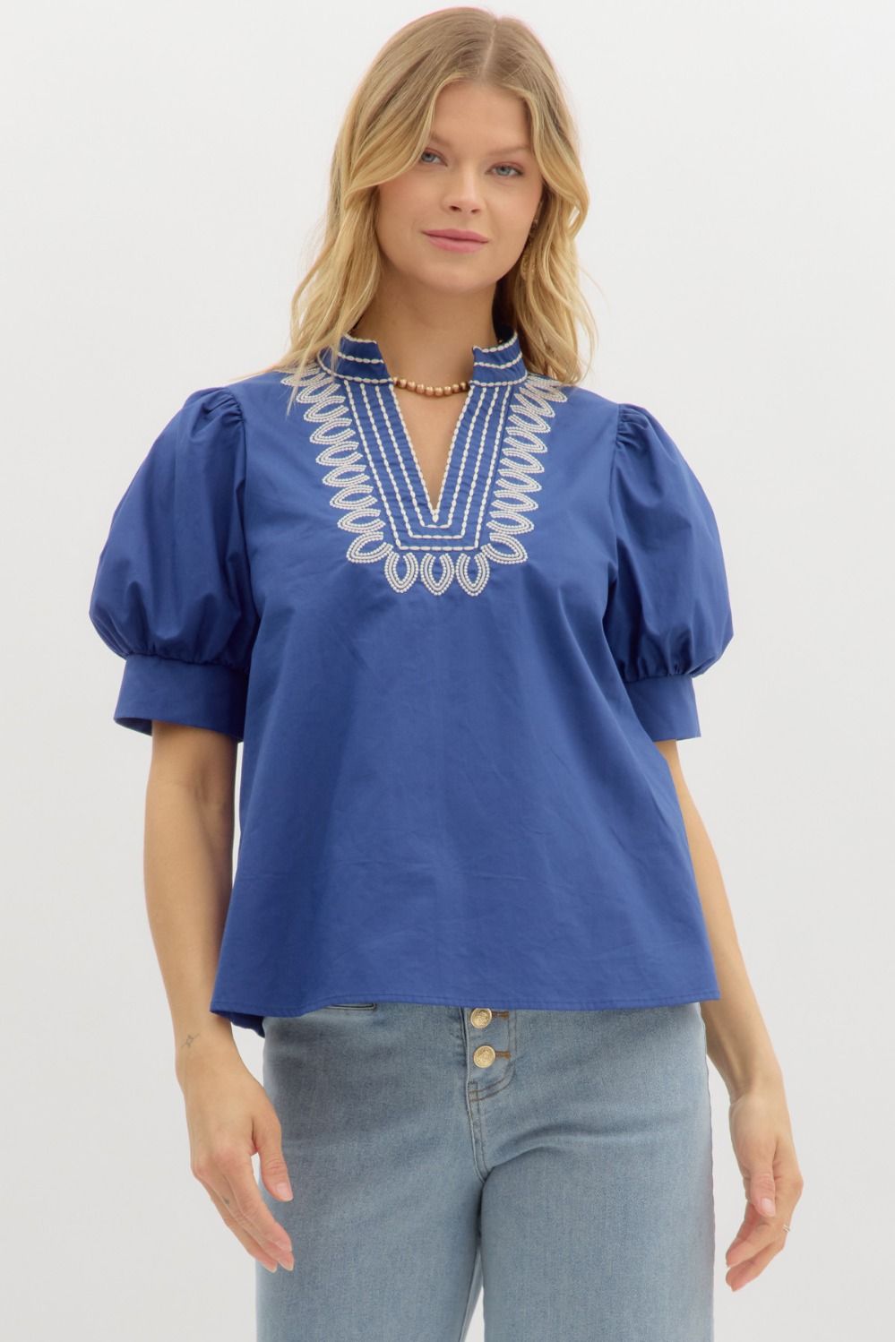 T27464 Solid Puff Sleeve Top