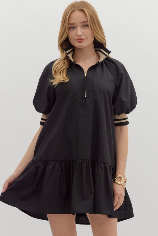 D27625 Solid Puff Sleeve Mini Dress