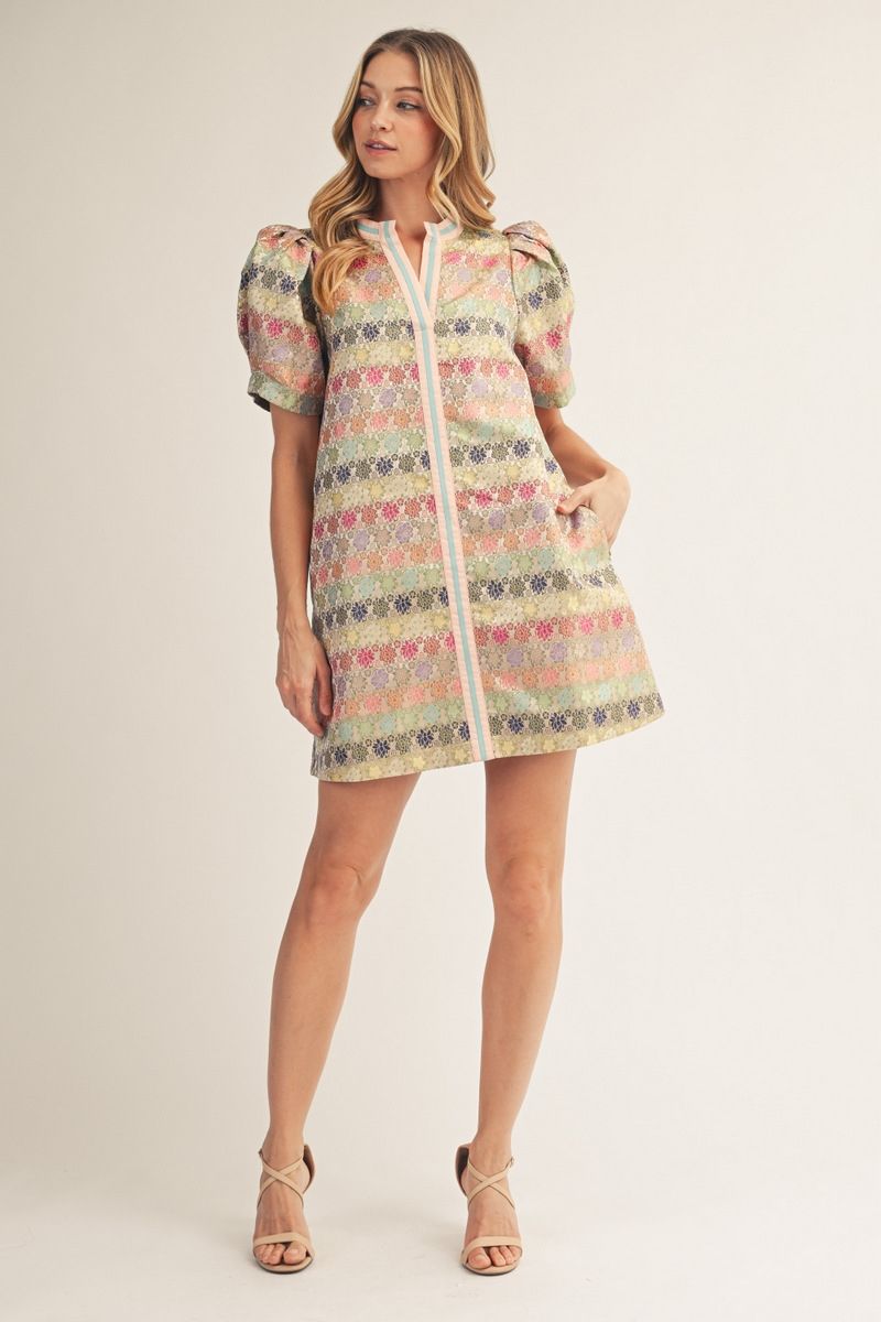 J7013 Floral Jacquard Dress