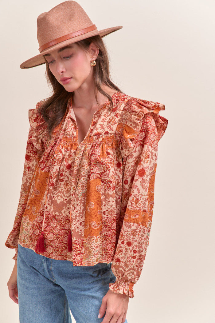 MTP4350 Patchwork Printed Blouse