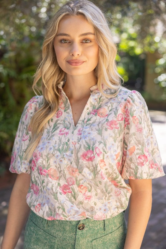 37009 Textured Floral Print Top