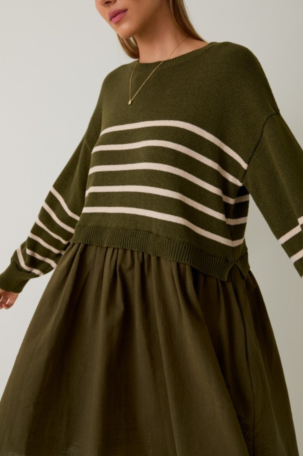 ZWD1044 Striped Knit and Woven Mix Mini Dress