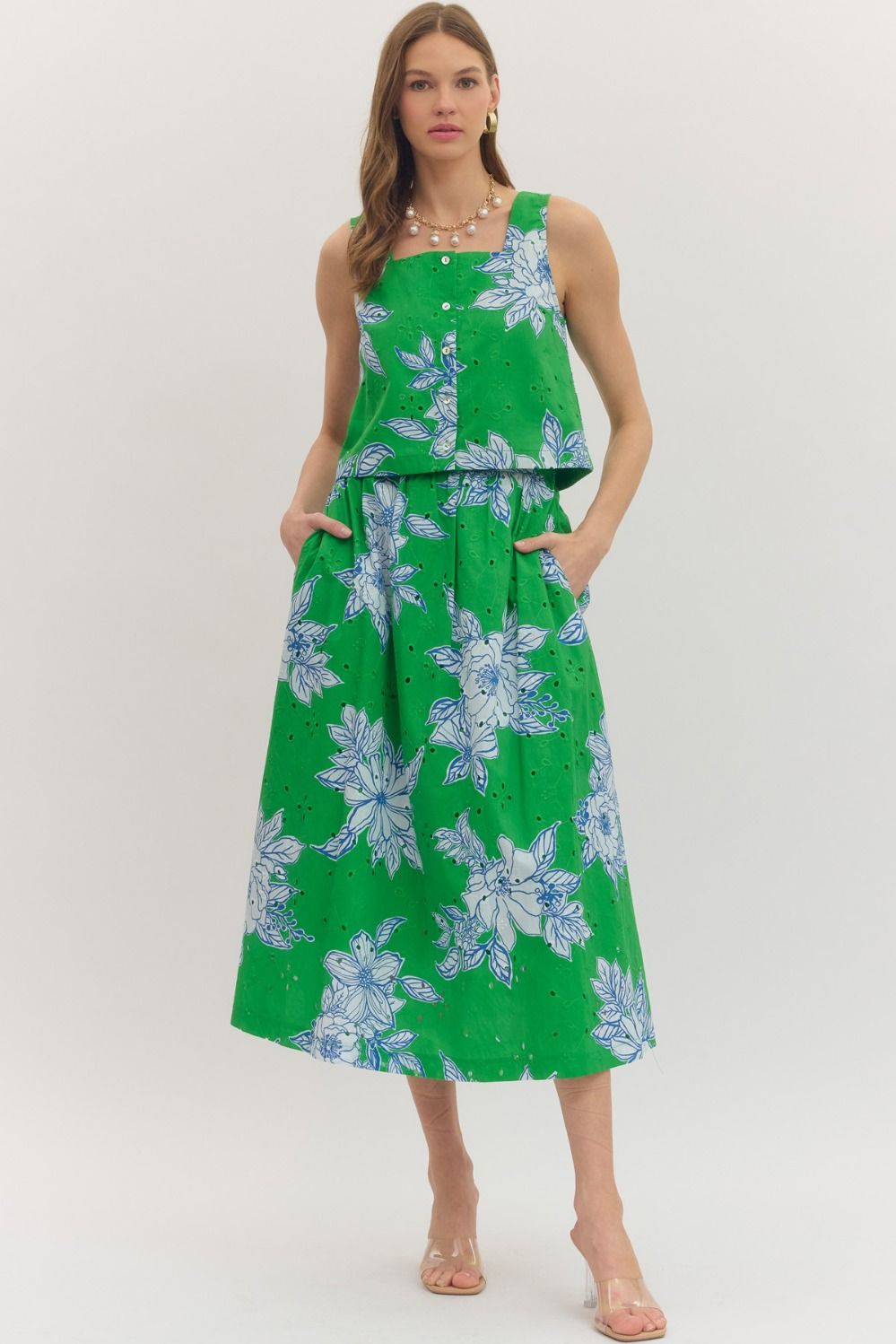 S30833 Botanical Print Midi Skirt