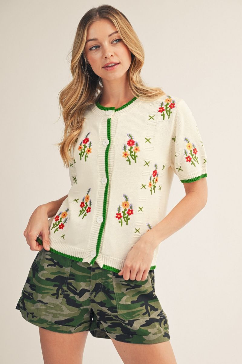 H50512 Floral Embroidered Sweater