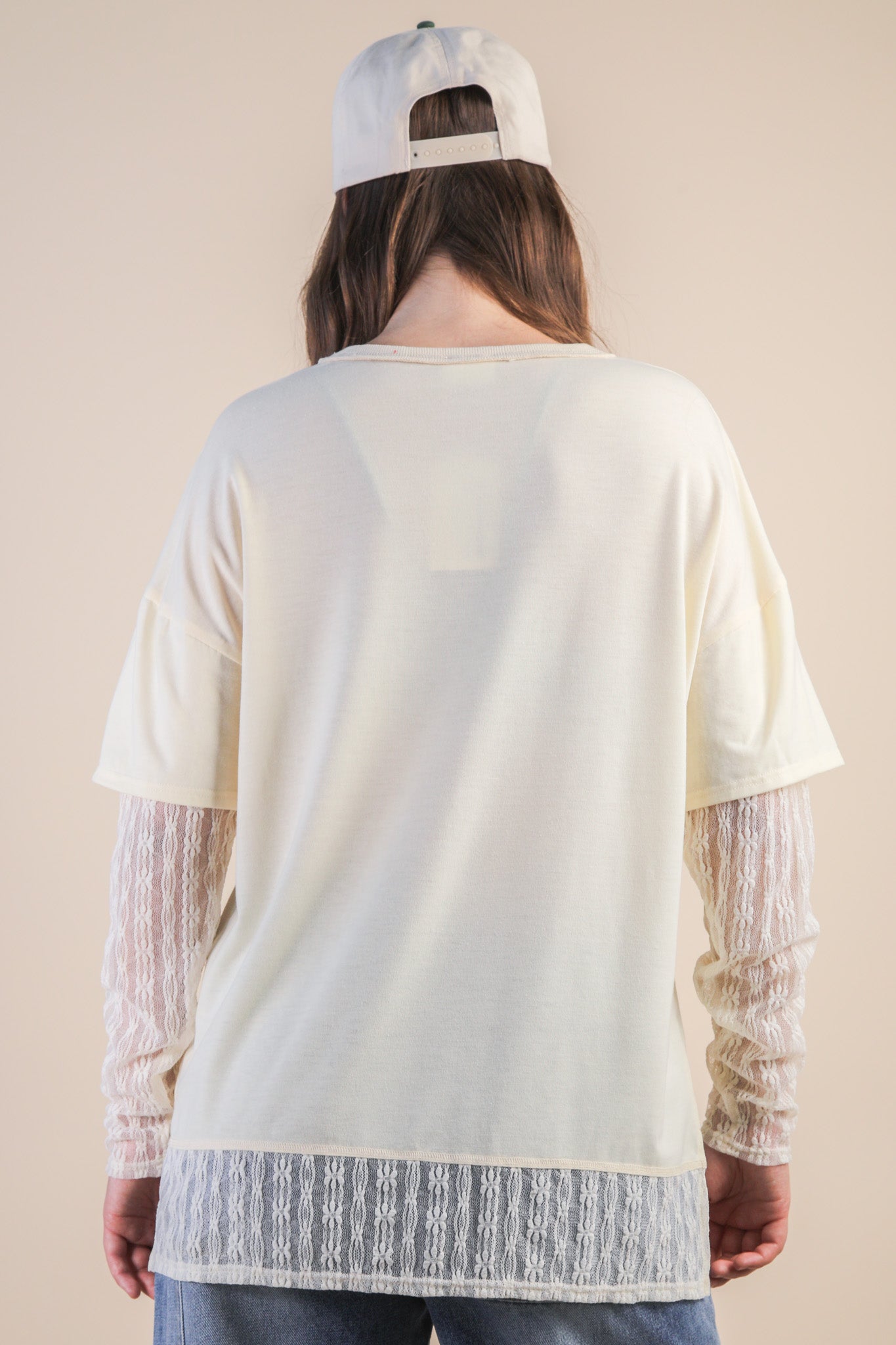 NT12351 Oversized Knit Top with Lace