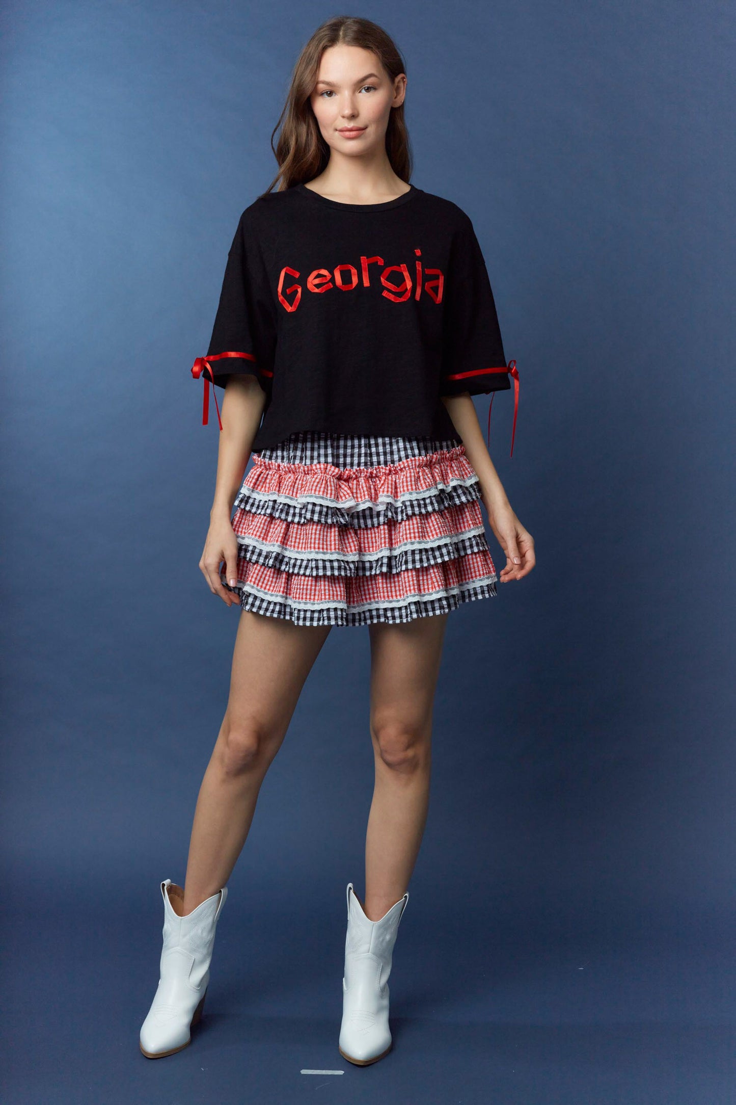 IS800892-02 Gingham Tiered Mini Skirt