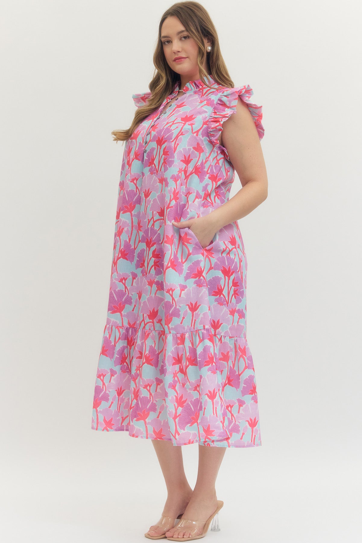 D30652P Curvy Floral Midi Dress