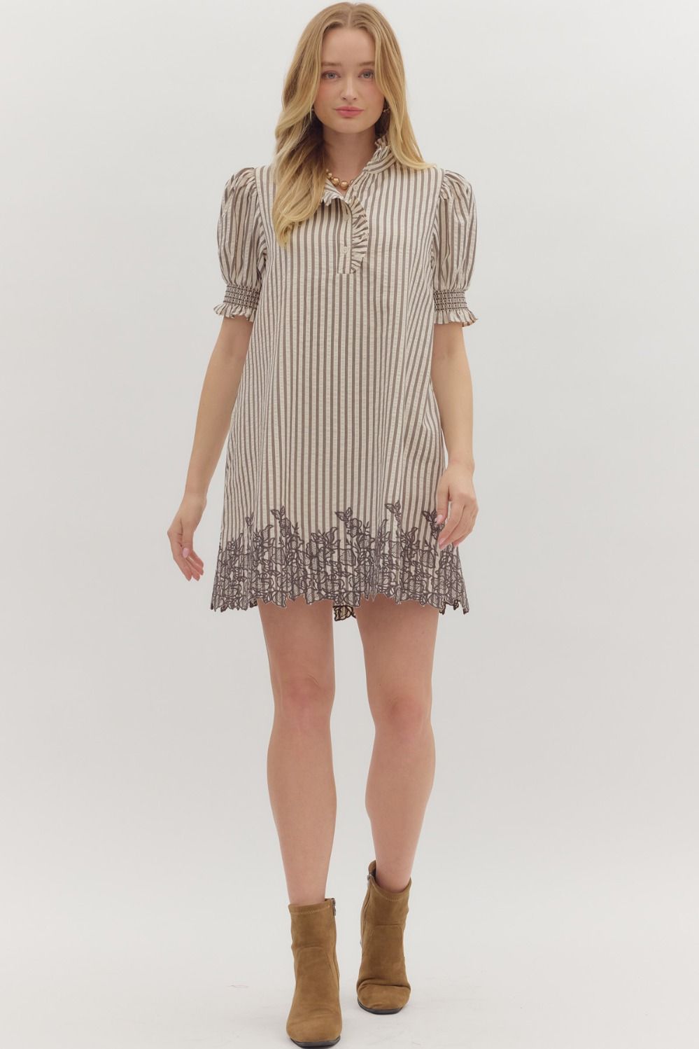 D28162 Stripe Pattern Smocked Dress