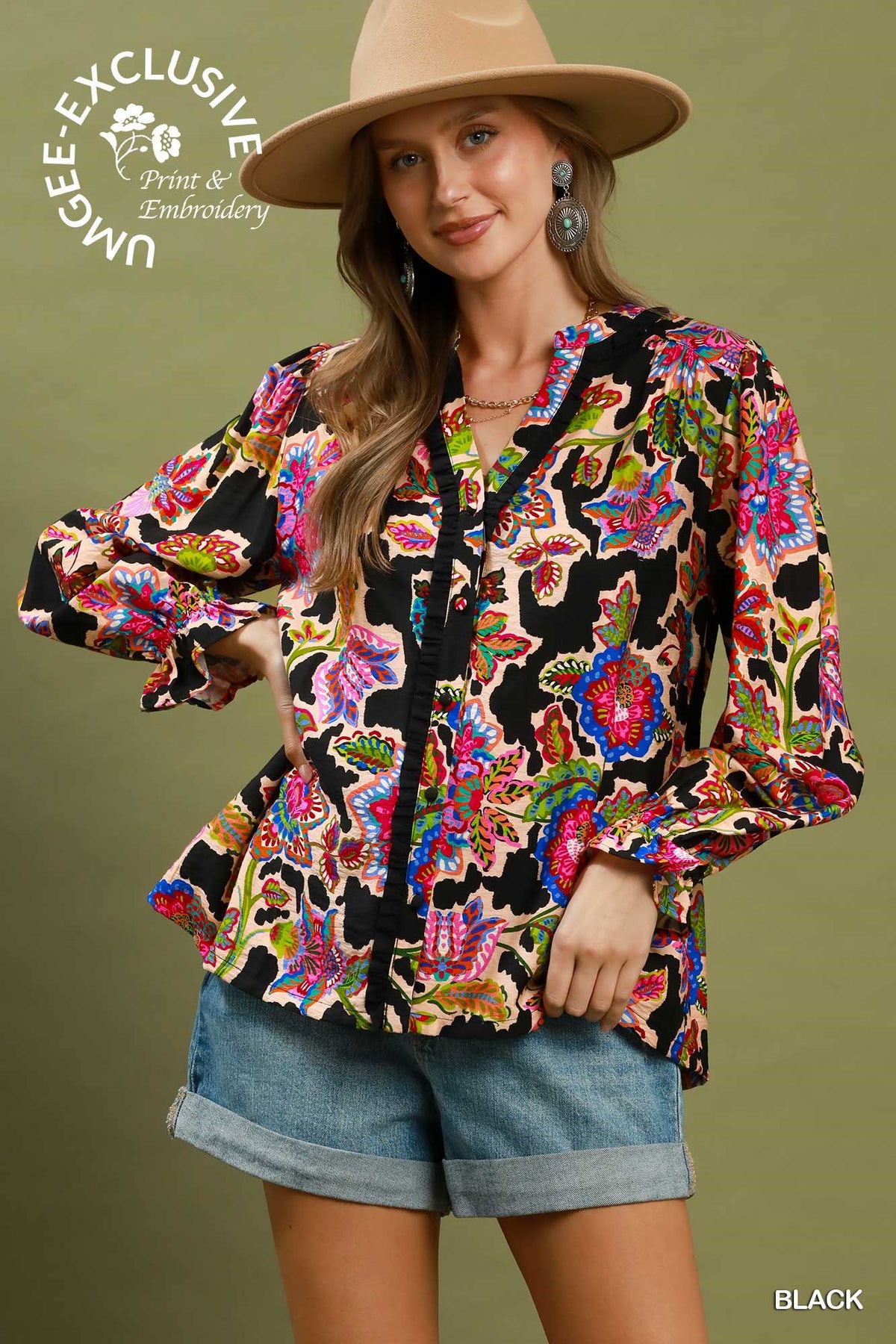 D1202 Mixed Floral Print Top