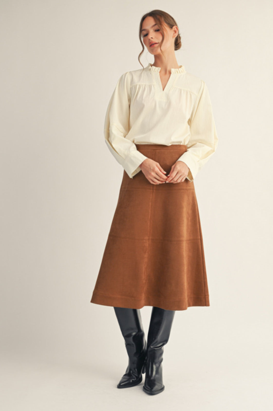 G14973-1 Solid Crinkled Long Sleeve Top