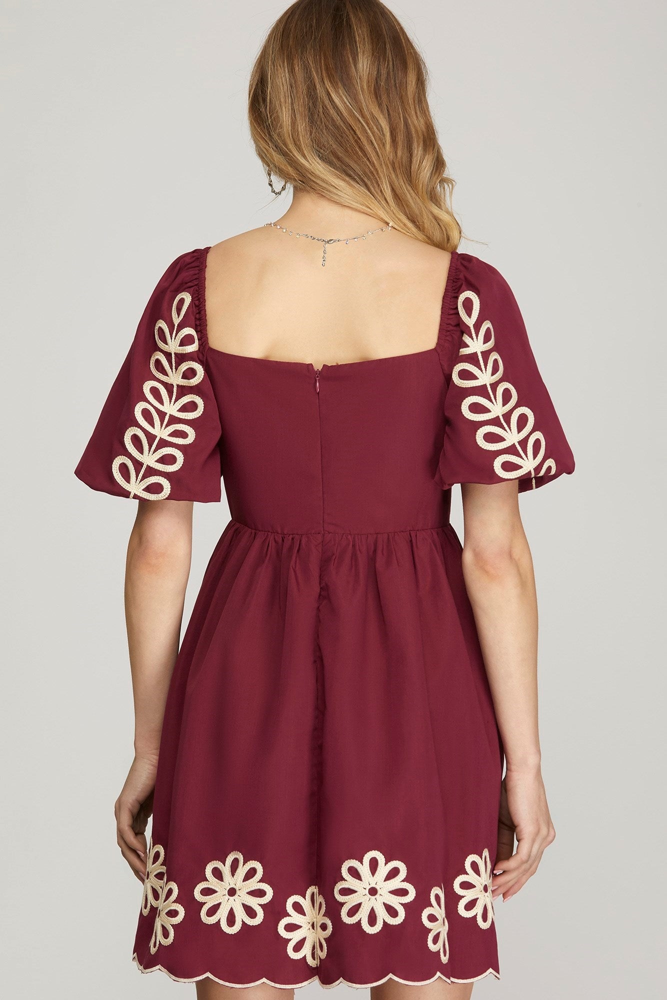 SY7250 Puff Sleeve Embroidered Dress