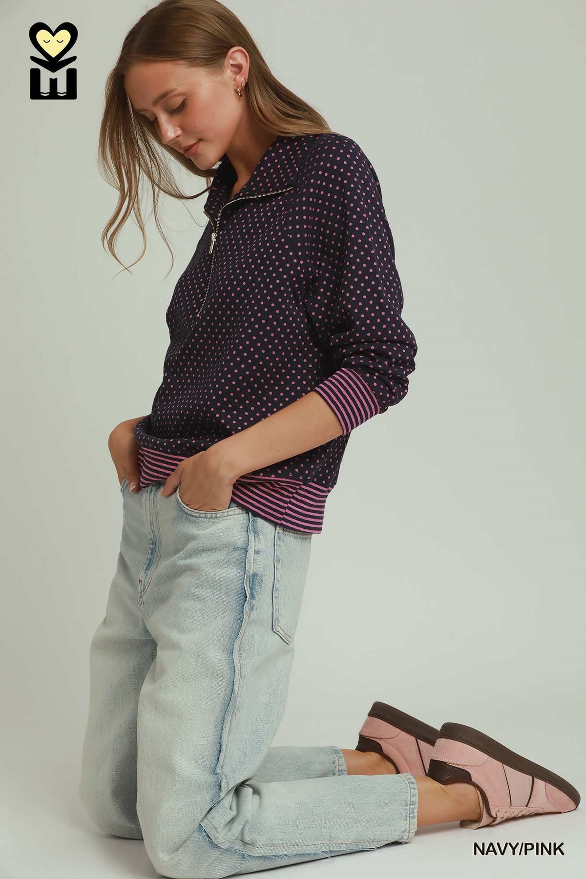 H1155 Polka Dot Half Zip Pullover