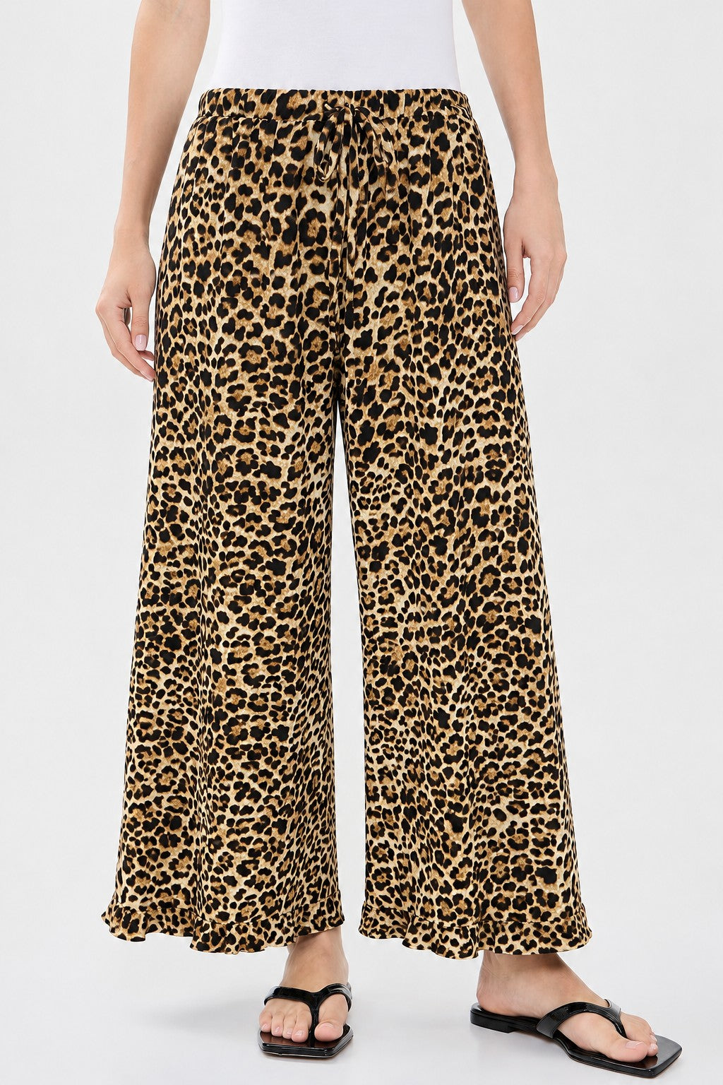6P1534AN-PLUS Curvy Leopard Print Ruffle Hem Pants