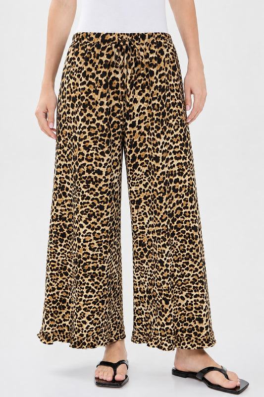 6P1534AN Leopard Print Ruffle Hem Pants