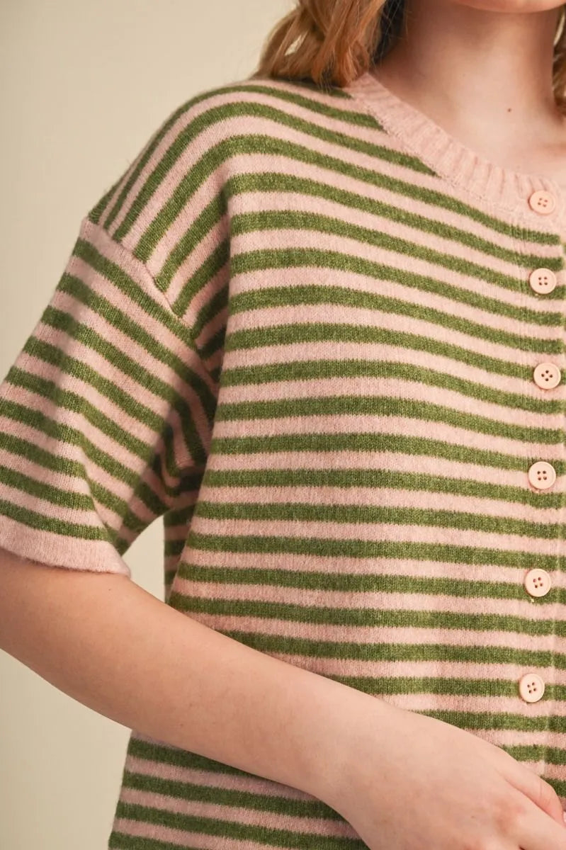 MSW11399 Striped Short Sleeve Sweater