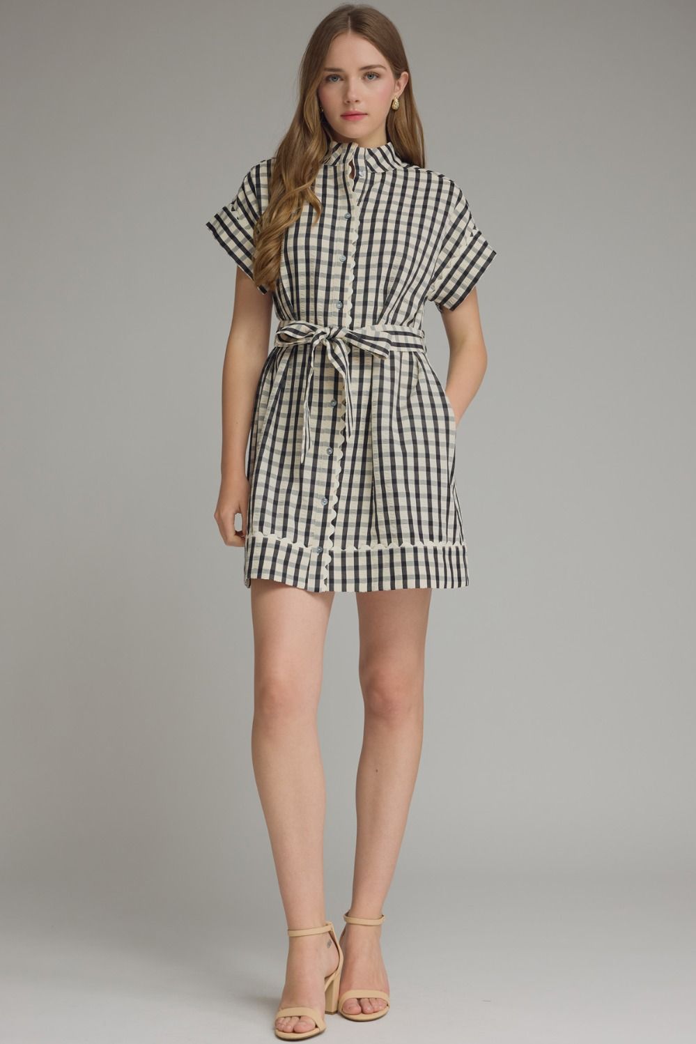 D31665 Gingham Collared Mini Dress