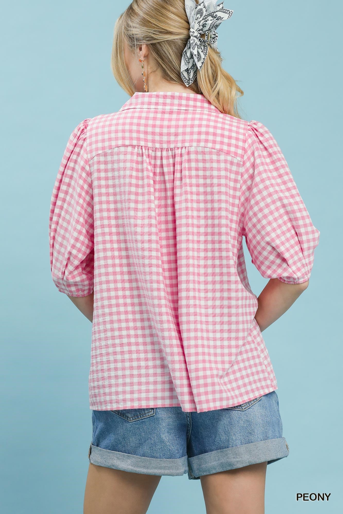 C6390 Gingham Collared Blouse