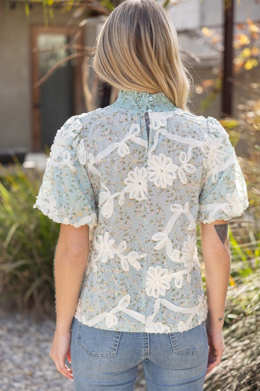 36290 Smocked Lace Detail Top