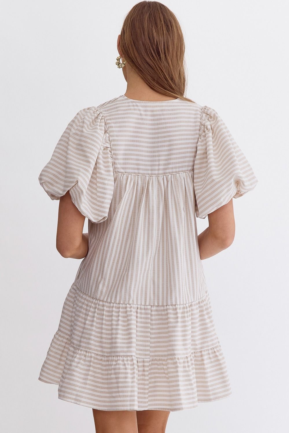 D23089 Stripe Bubble Sleeve Dress