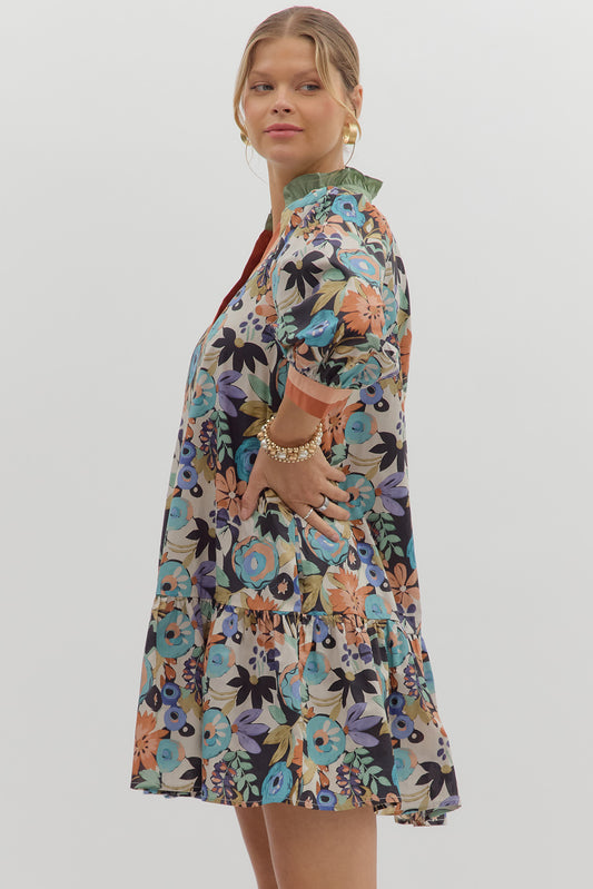 D28207 Multi-Floral Pattern Mini Dress