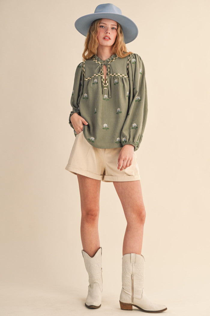 MTP4165 Floral Embroidered Babydoll Top