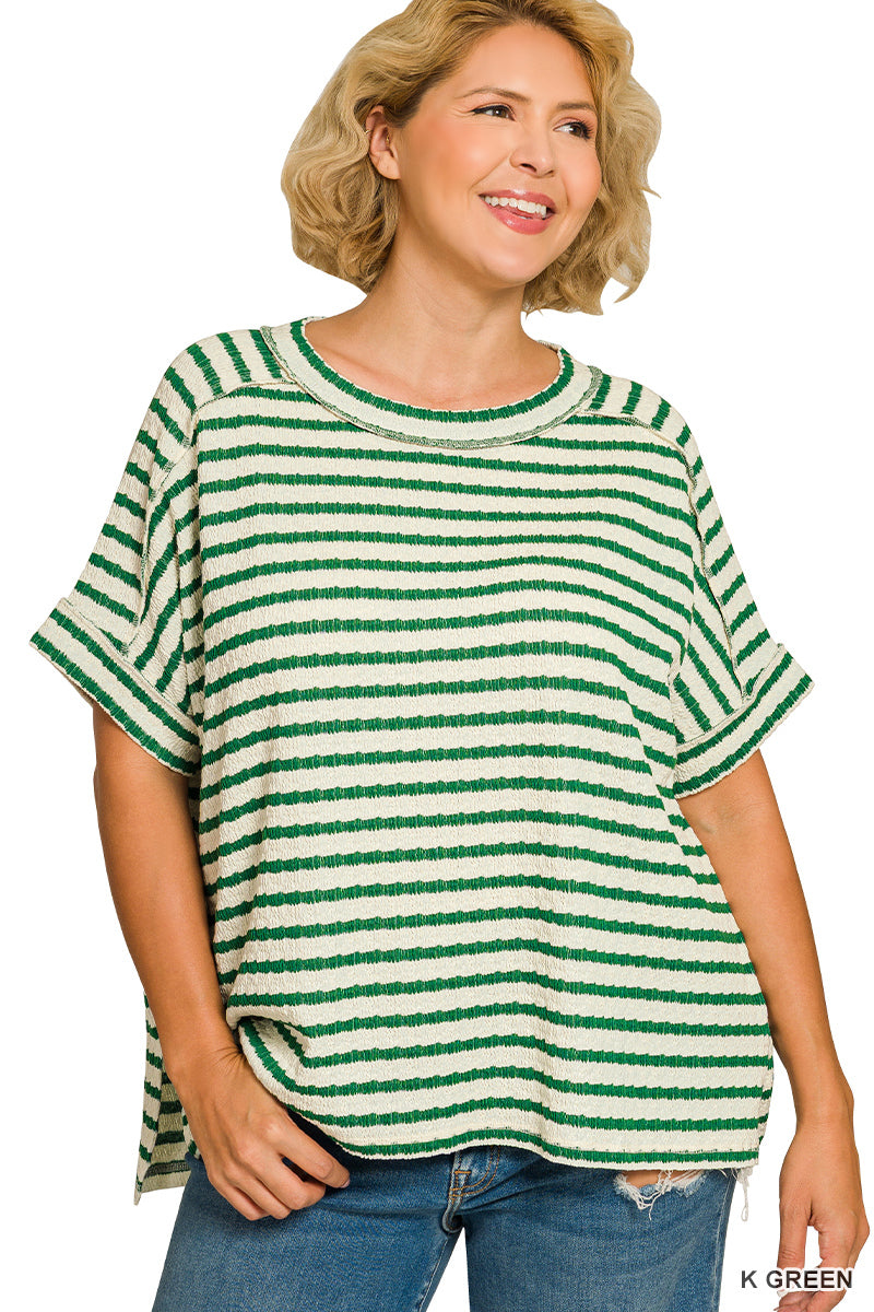 CTL-8615X5 Curvy Striped Hi-Low Tee