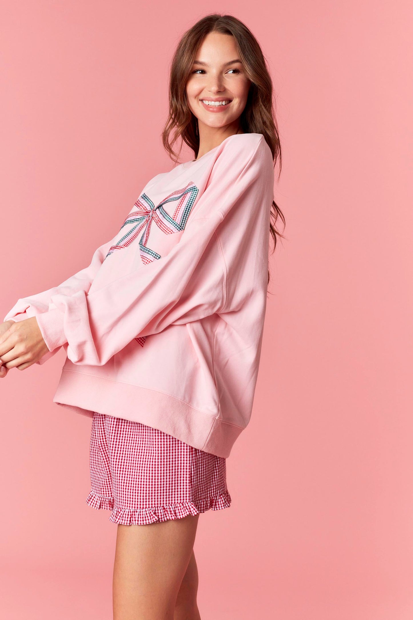 IKT300394-02 Gingham Bow Detail Sweatshirt