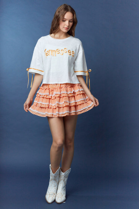 IS800892-02 Gingham Tiered Mini Skirt