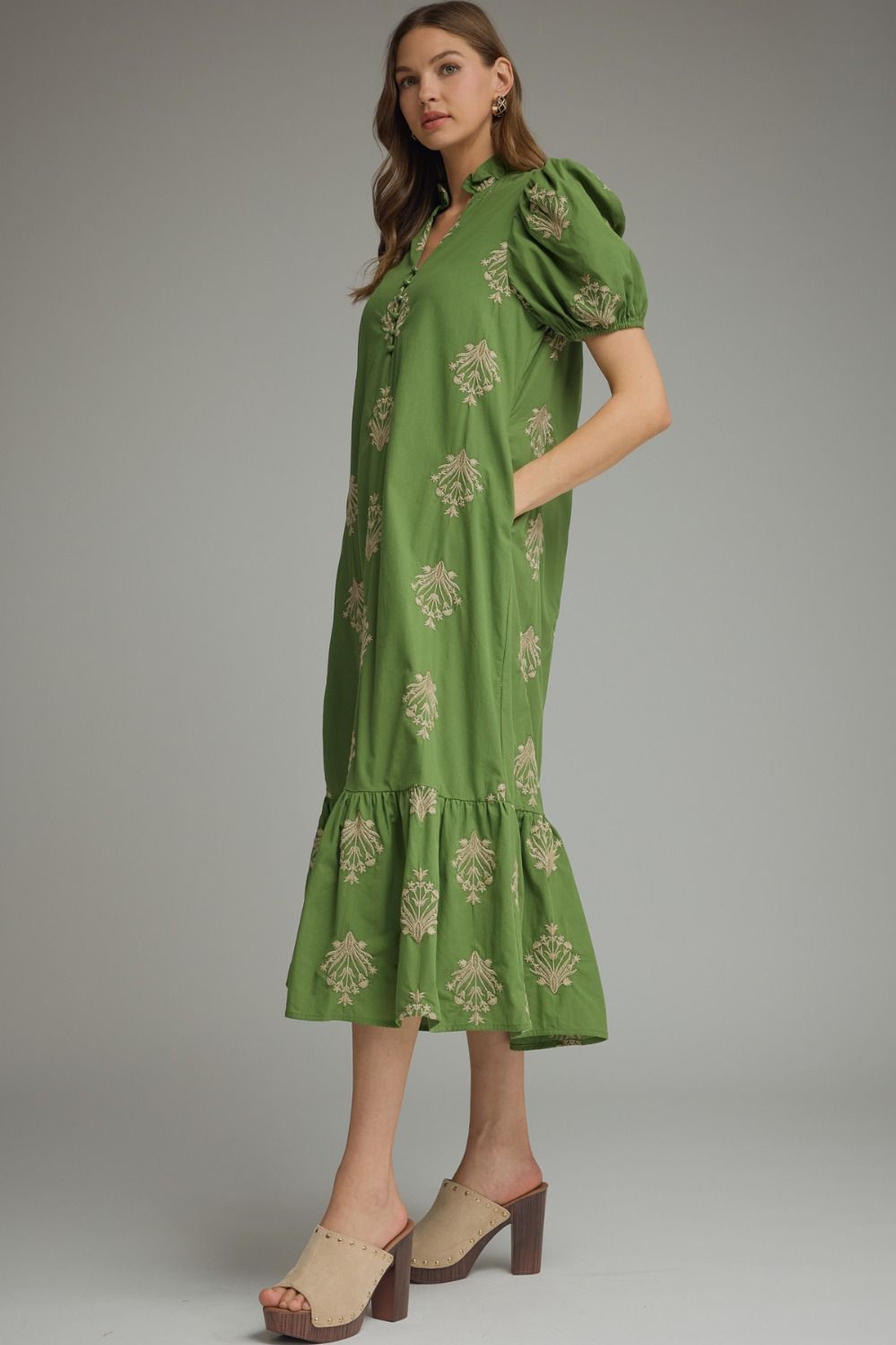 D30221 Embroidered Botanical Midi Dress