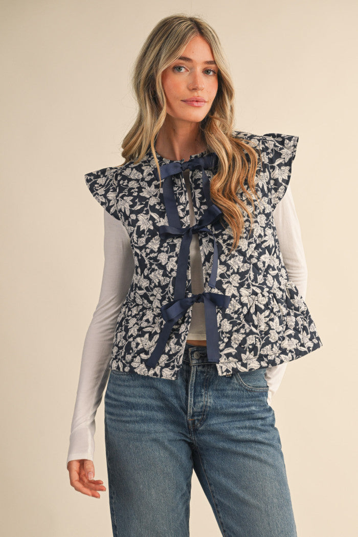 MJK4427 Floral Quilted Vest