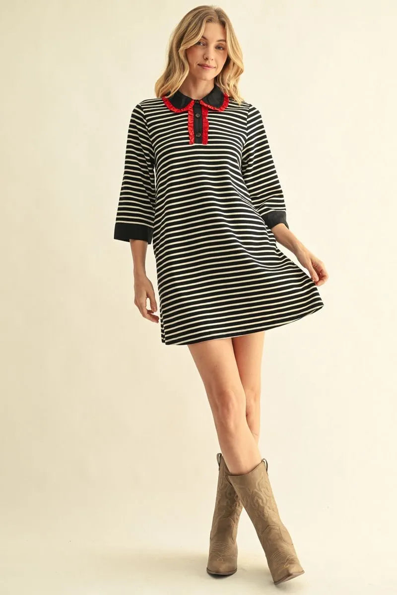 H17113 3/4 Sleeve Stripe Dress