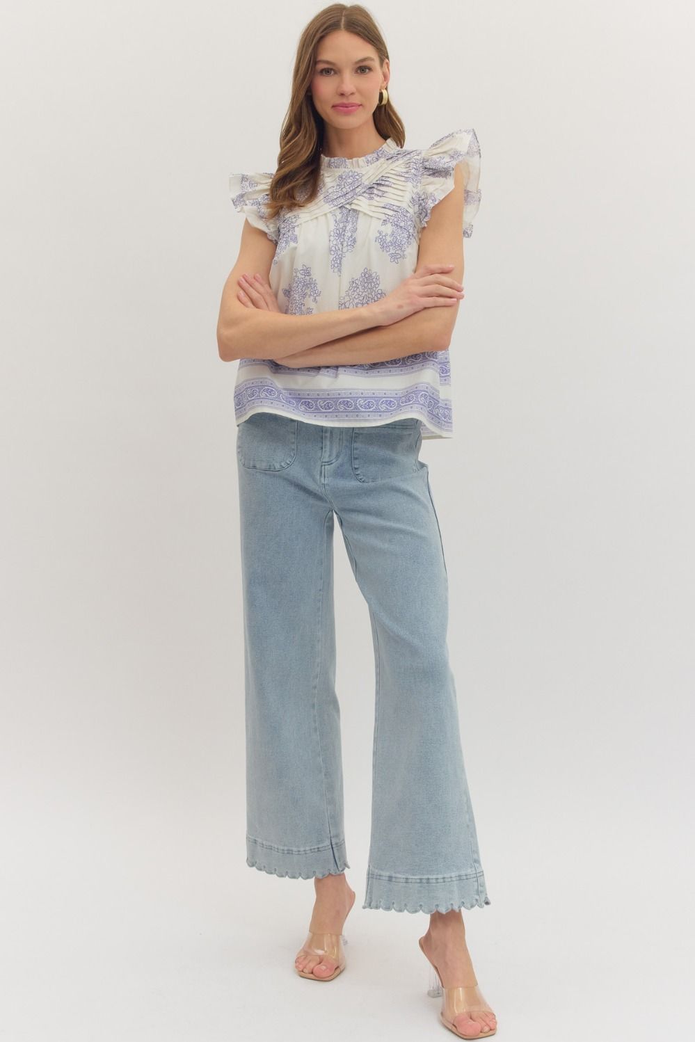 T30906 Botanical Border Print Top
