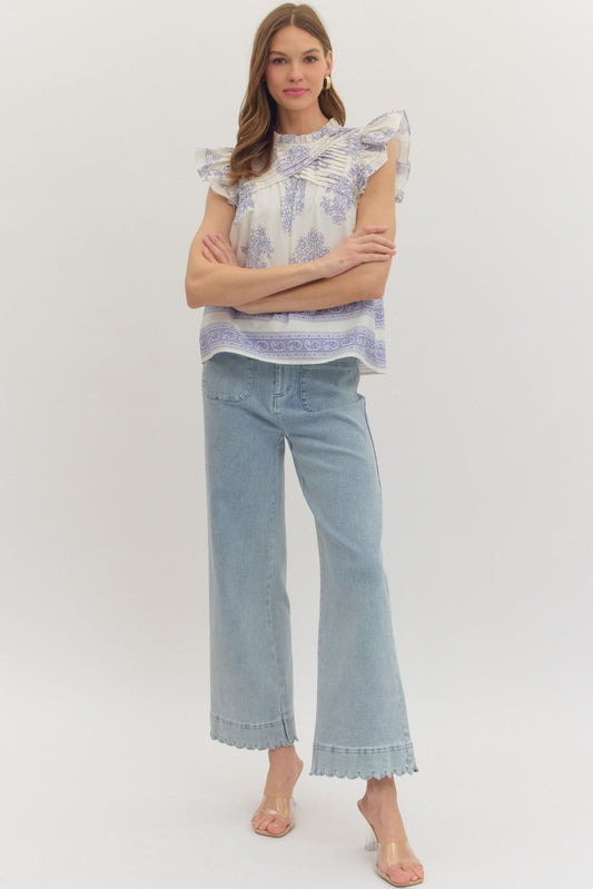 T30906 Botanical Border Print Top