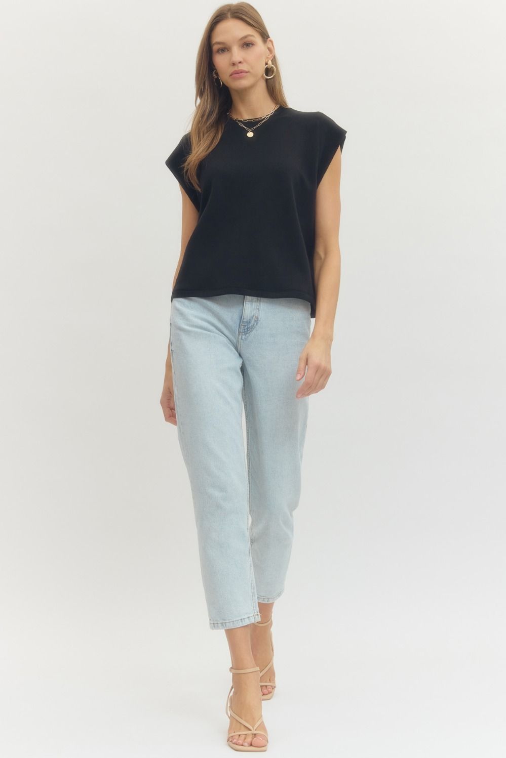 T28380 Solid Cap Sleeve Top