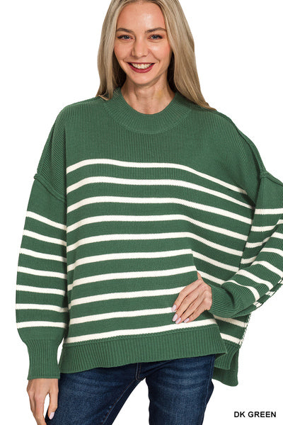 TW-2655A5 Exposed Seam Striped Sweater