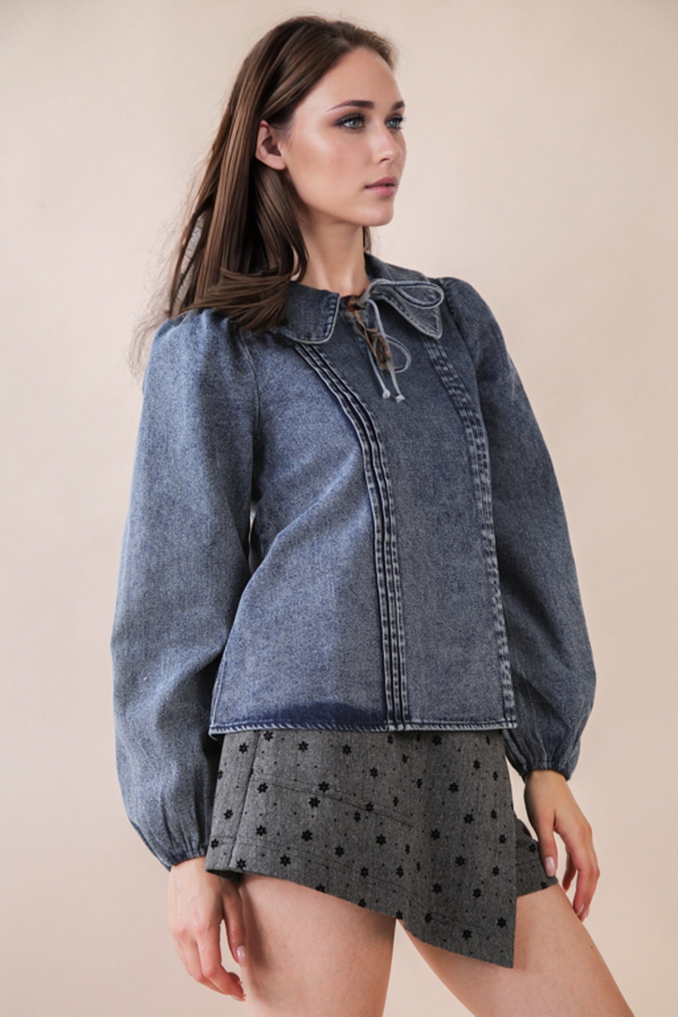 NT12233 Mineral Washed Denim Top