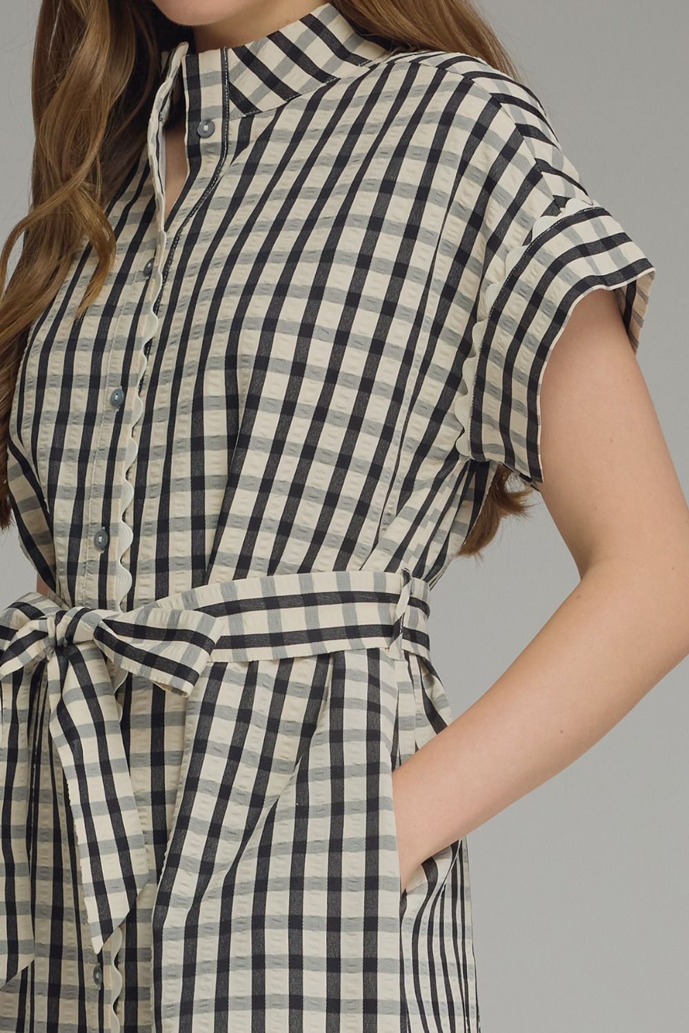 D31665 Gingham Collared Mini Dress