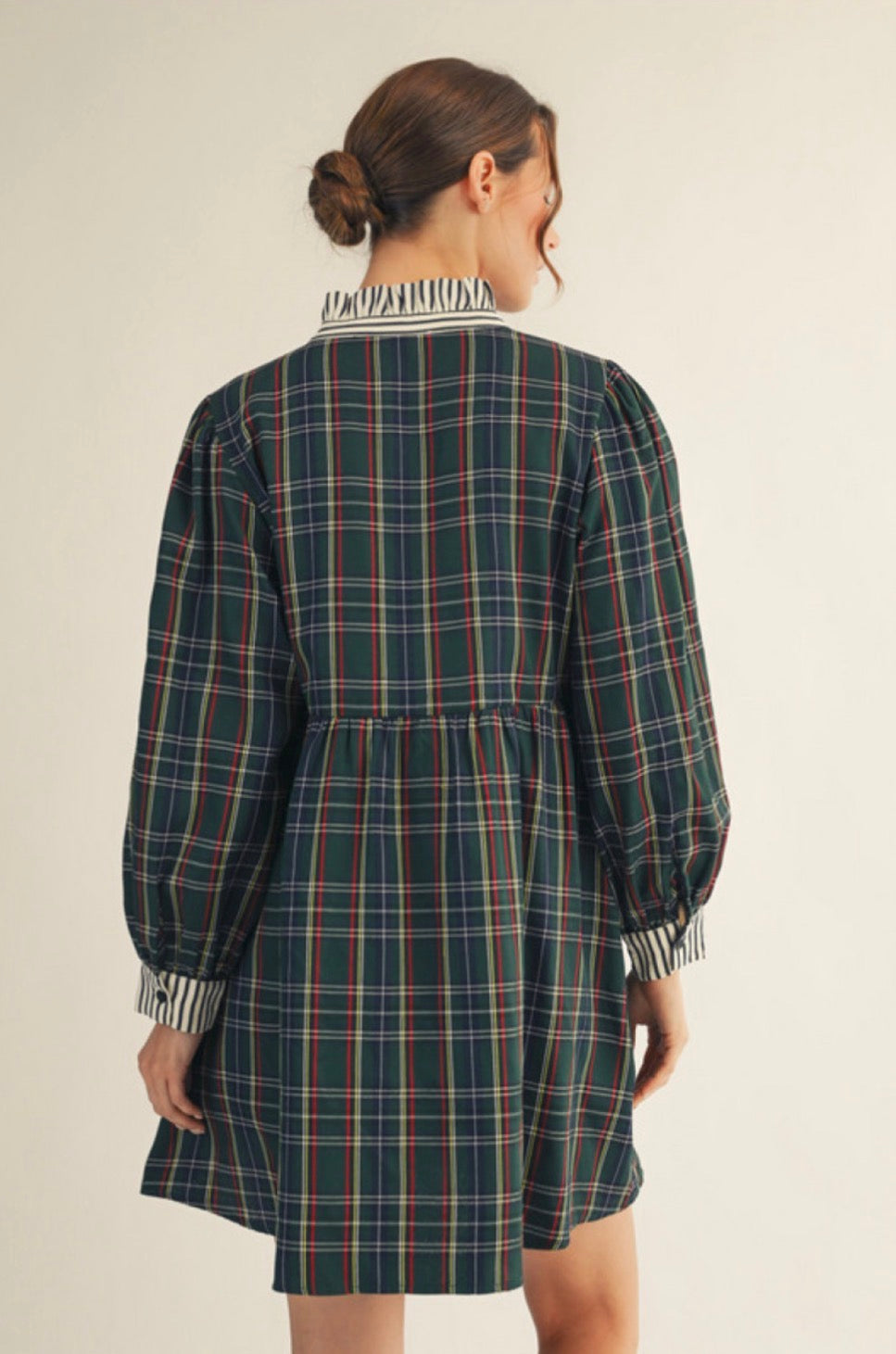 G14790 Long Sleeve Plaid Dress