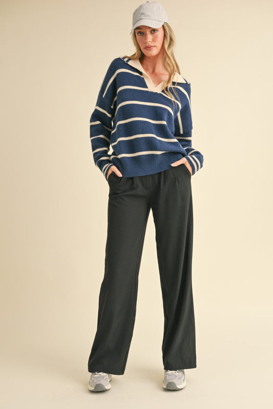 MSW10485 Striped Collared Sweater