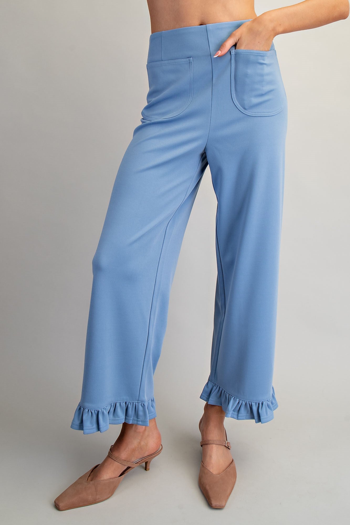 PK14599 Straight Leg Ruffled Hem Pants