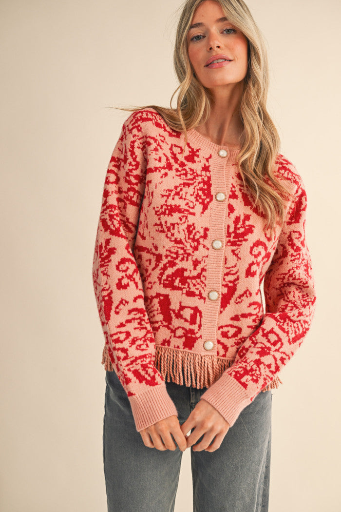 MSW11143 Floral Fringed Sweater Cardigan