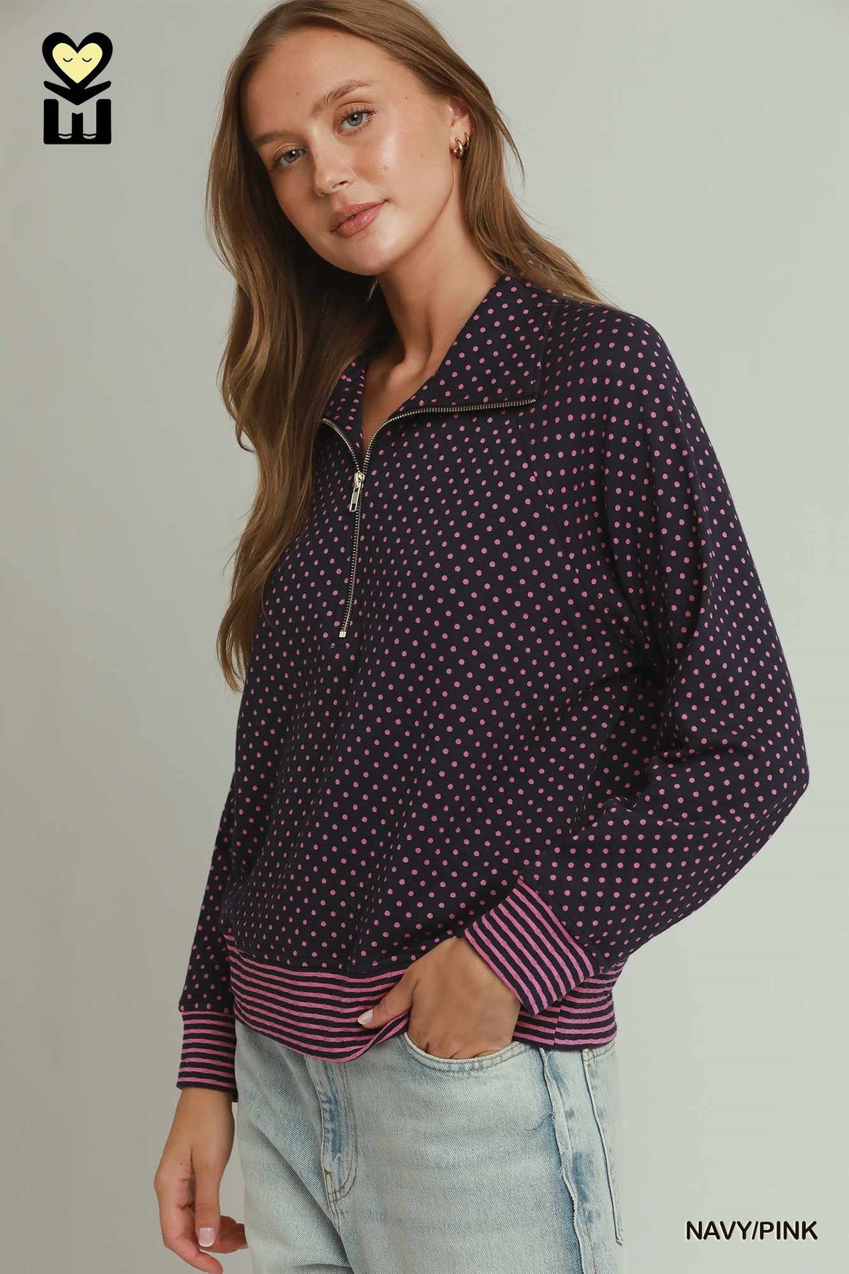 H1155 Polka Dot Half Zip Pullover
