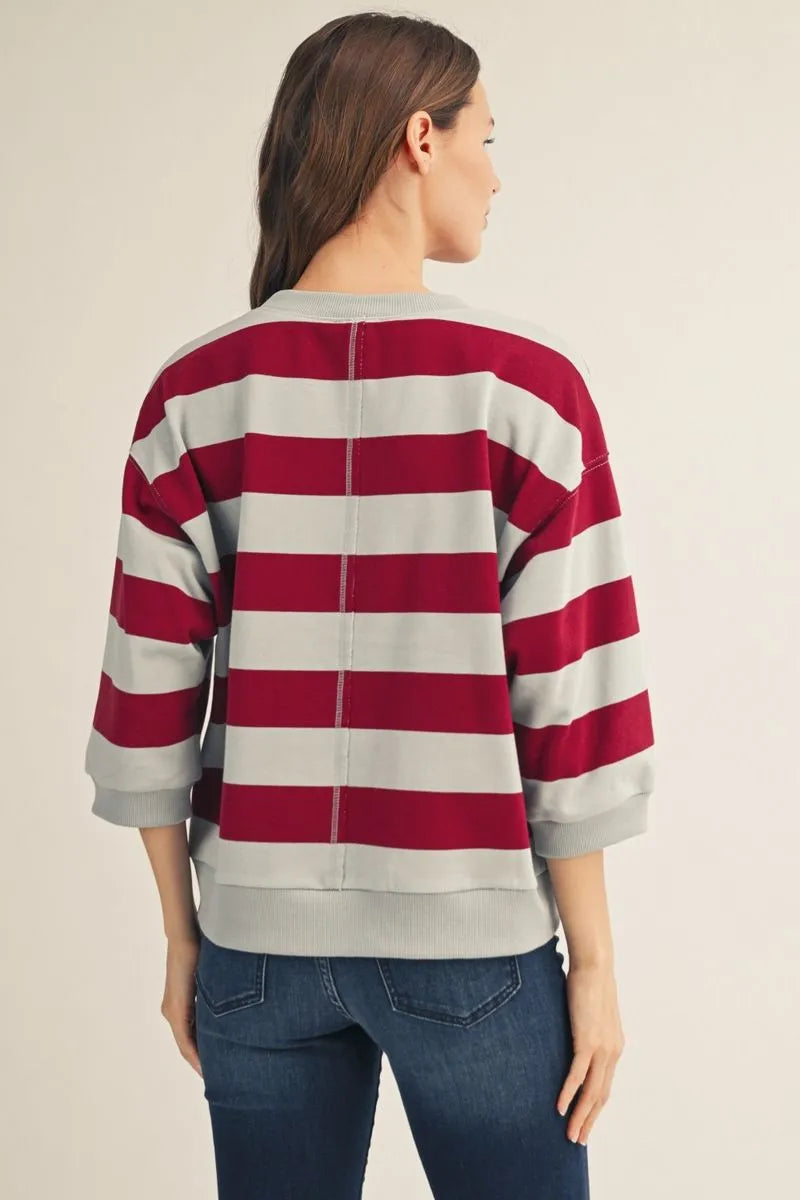 B13511 3/4 Sleeve Bold Stripe Top
