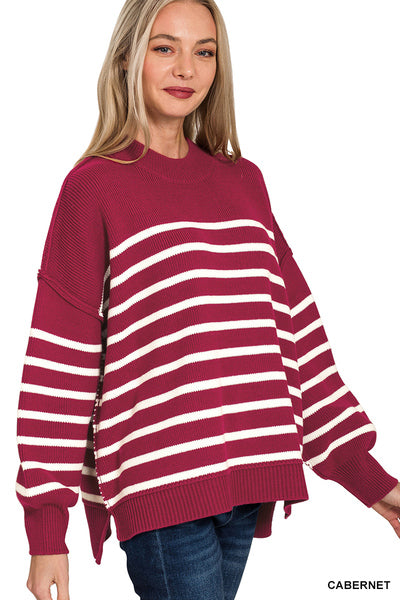 TW-2655A5 Exposed Seam Striped Sweater