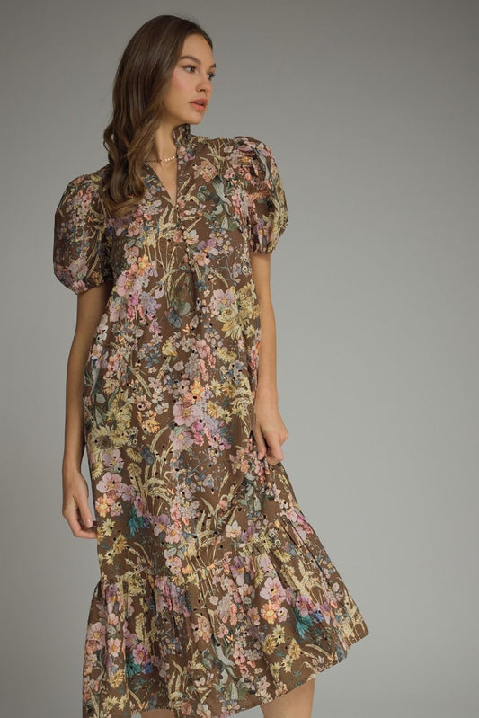 D32053 Floral Eyelet Midi Dress
