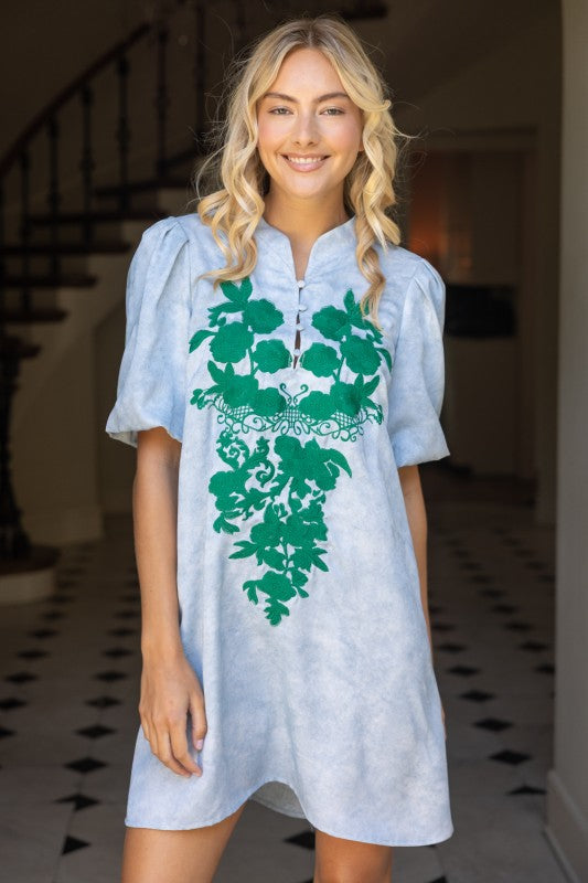 36552 Floral Contrast Embroidery Detailed Dress