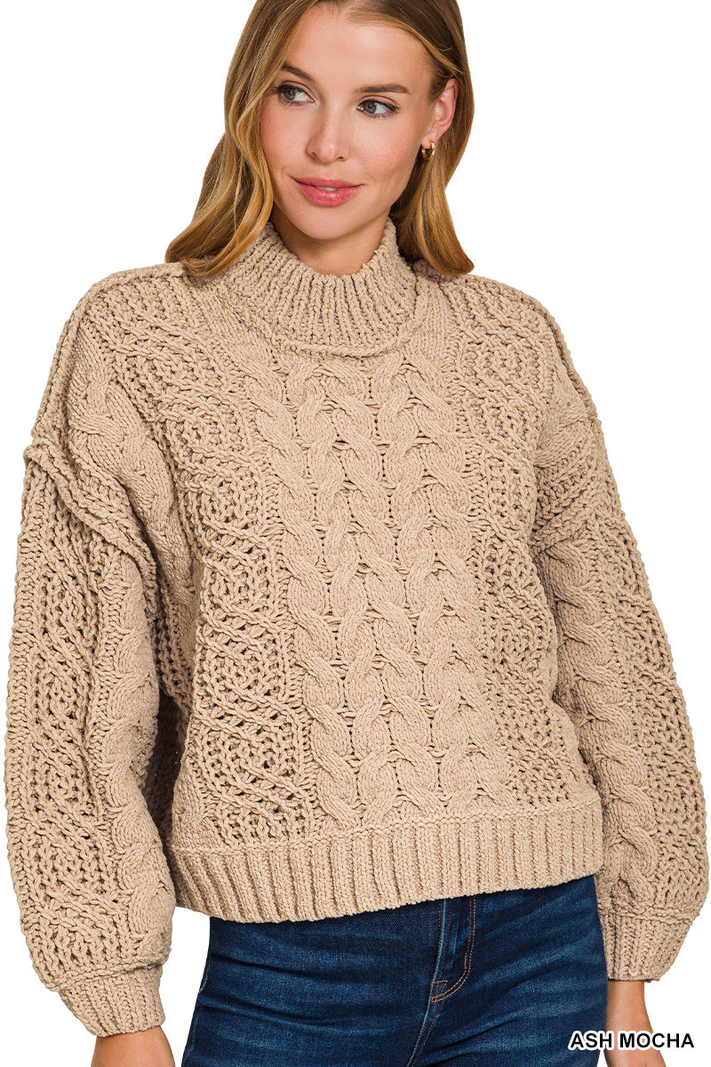 TW-2593Y Cable Knit Sweater