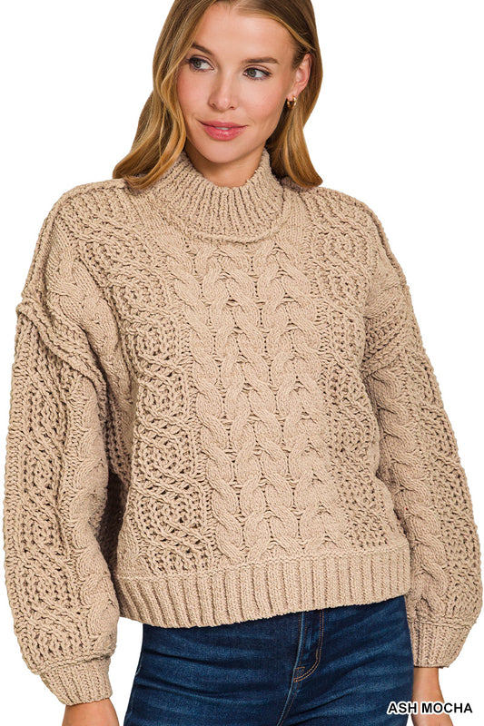 TW-2593Y Cable Knit Sweater