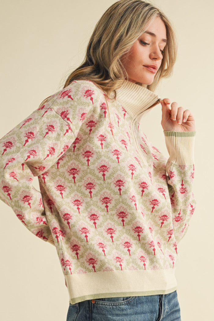 MSW10829 Floral Half Zip Pullover